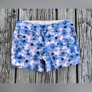 Ladies J CREW Pink Blue Watercolor Floral Canvas City Casual Shorts Size 6